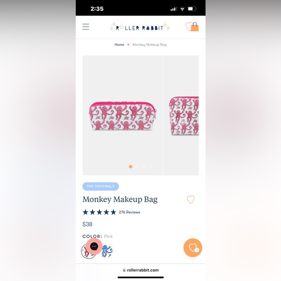 Roller Rabbit pink monkey makeup bag - Picture 1 of 6